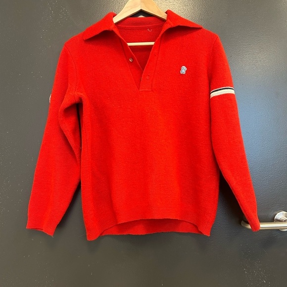 Rossignol M-L vintage wool sweater with tiny bear logo one striped sleeve EVC - Picture 3 of 16